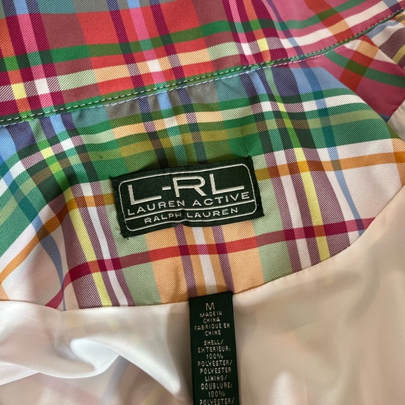 L-RL LAUREN ACTIVE Jacket Ralph Lauren Windbreaker Plaid Pastel - Picture 2 of 11